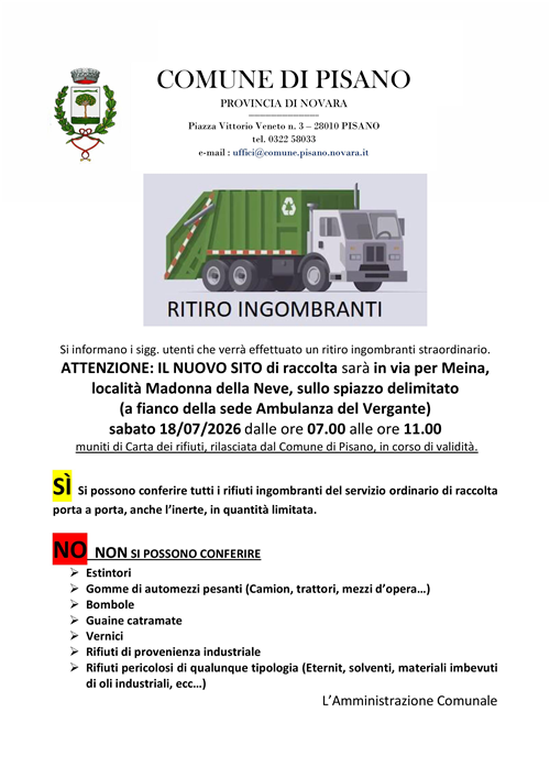 Ritiro straordinario ingombranti su piazza